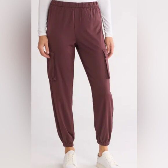 SPLENDID Satin Cargo Jogger‎ Pants Wine NWT Medium - Picture 1 of 5